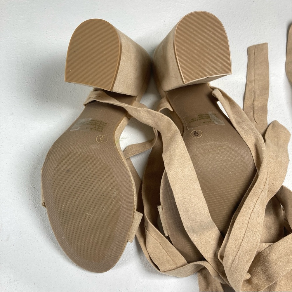 Lulu's Alta Lt. Nude Suede-like Block Heel Lace Up Sandals Size 9 Beige - Picture 8 of 15